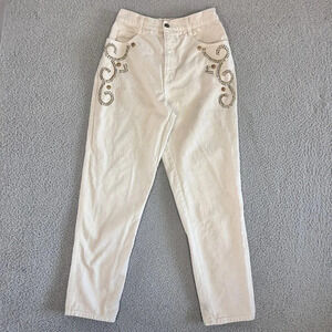 Vintage 80s Jeans Womens 11 / 12 High Waist Embellised Beads Bling USA Studs